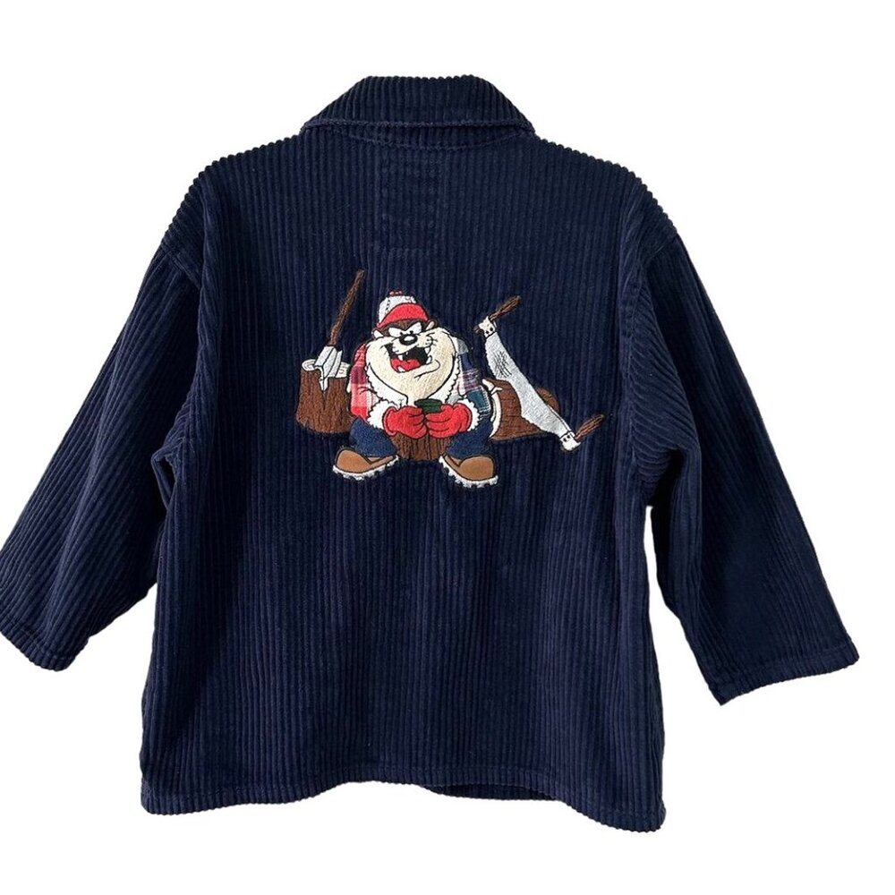 Vintage Looney Tunes Classic Wear  Navy Corduroy Taz Shirt Jacket Boys sz Small